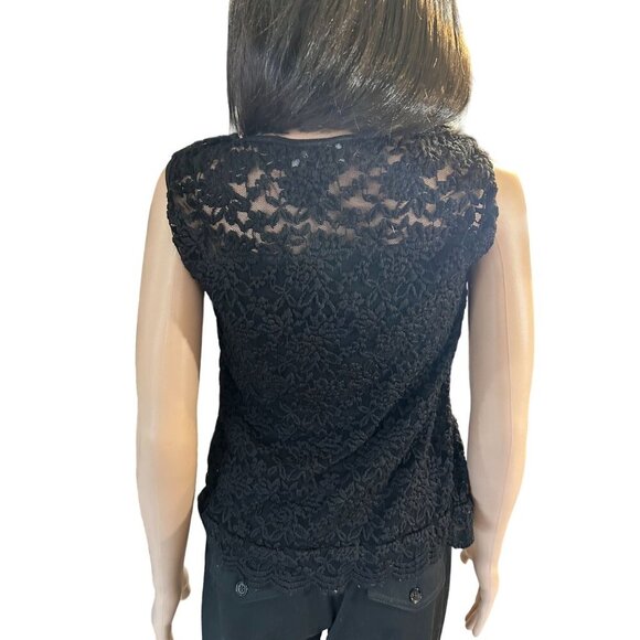 (6 for $25) Connected Apparel Sleeveless Black Lace Shell size small - Picture 2 of 6